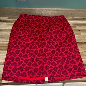 Talbots Petite Red Leopard Jacquard Pencil Skirt Career Work Party 10P